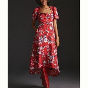 Anthropologie Red Floral Maxi Dress